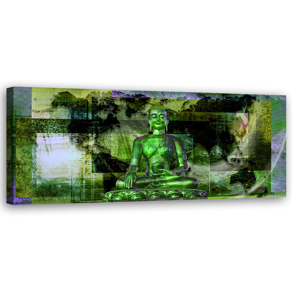 WANDBILD grüne buddha statue - Grün, Textil (90/30cm) - Feeby