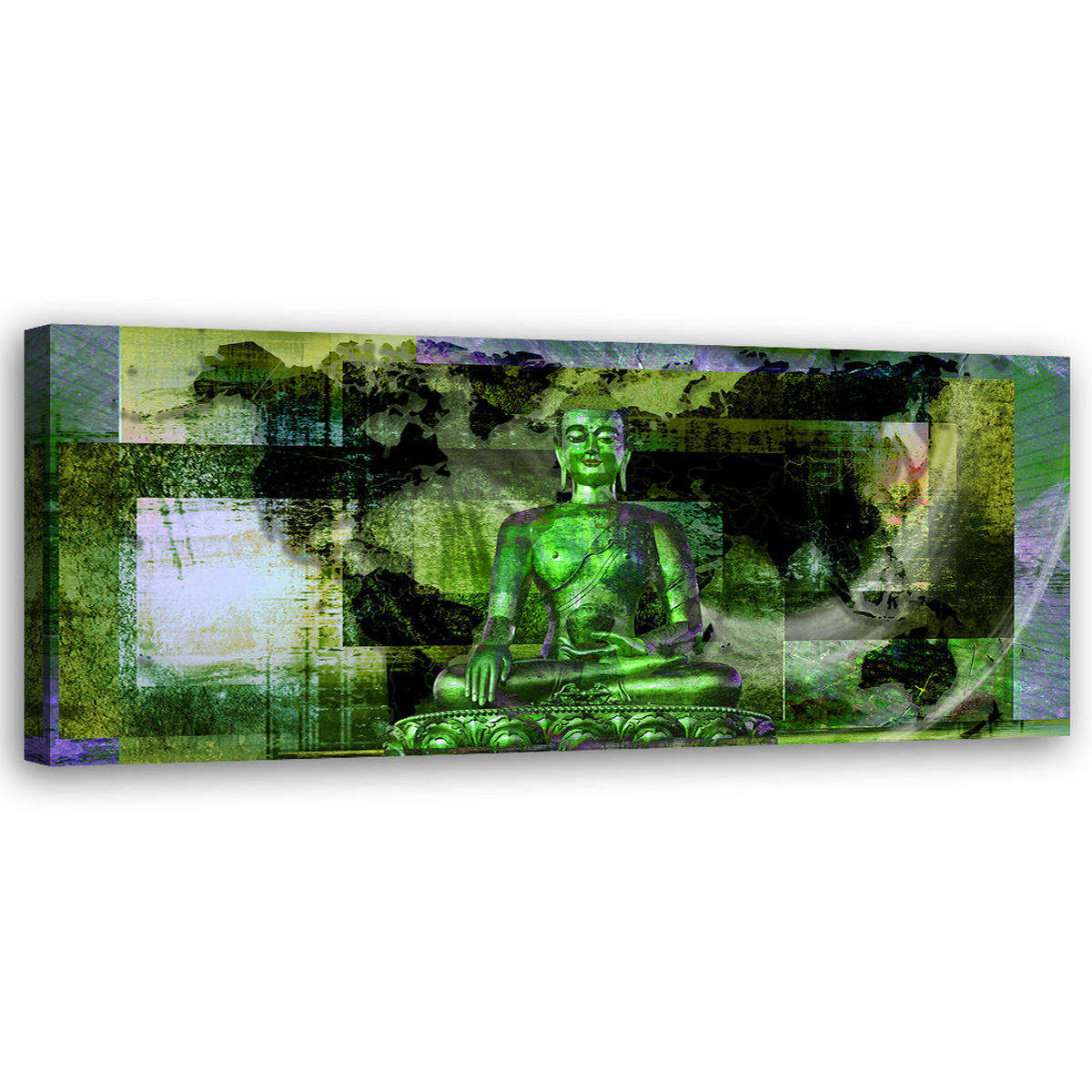 WANDBILD grüne buddha statue - Grün, Textil (90/30cm) - Feeby