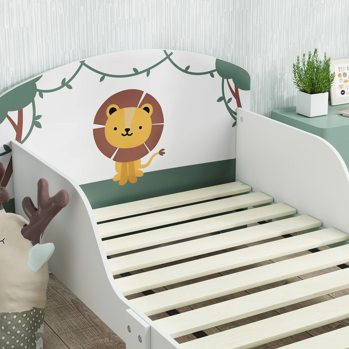 KINDERBETT 140x70 cm DE-14658 mit Schutzbügeln & Stauraum Grün - Grün, Holzwerkstoff (70/140cm) - ComfortXL