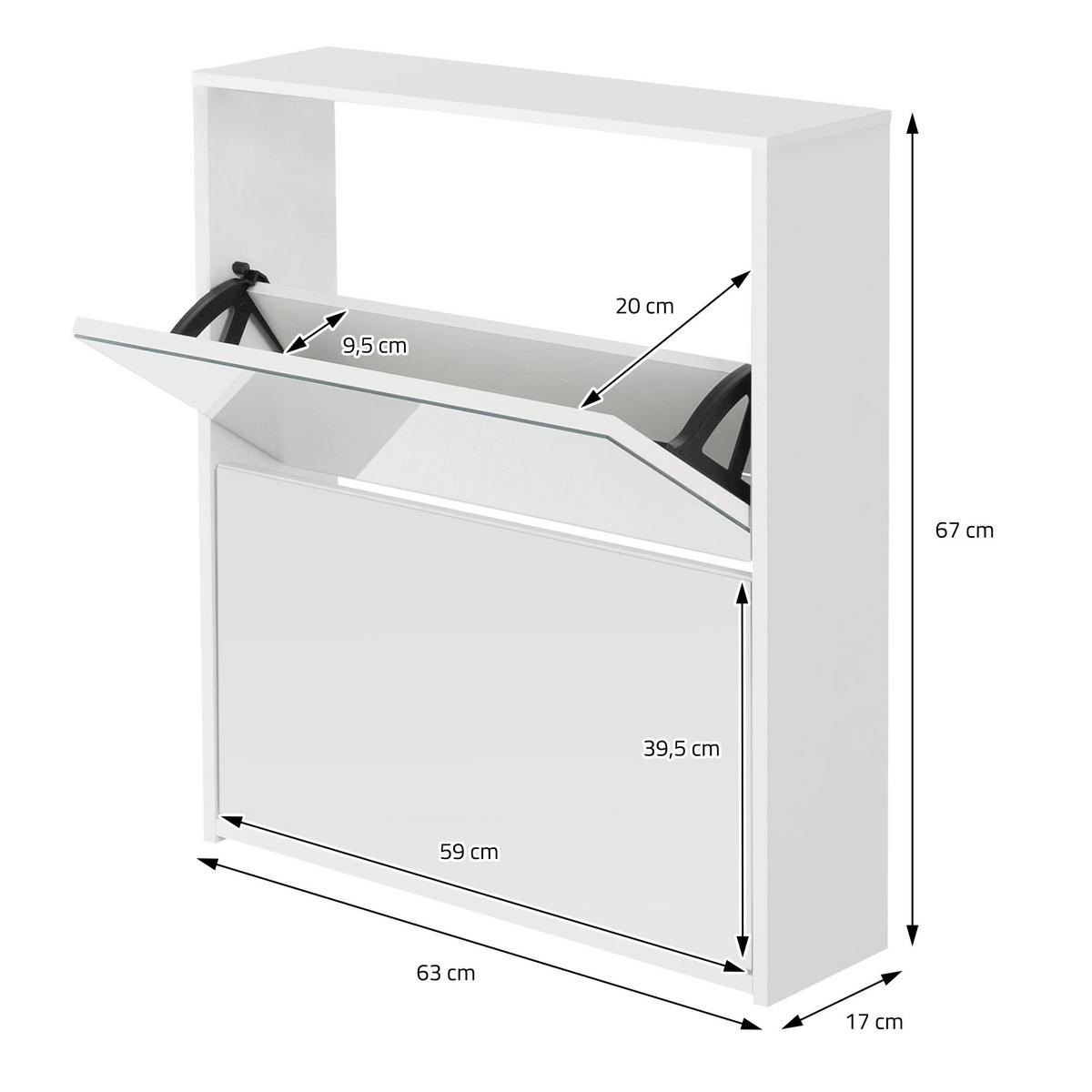 SCHUHSCHRANK mit Spiegel - Weiß, Holzwerkstoff (17/67/63cm) - ML-DESIGN