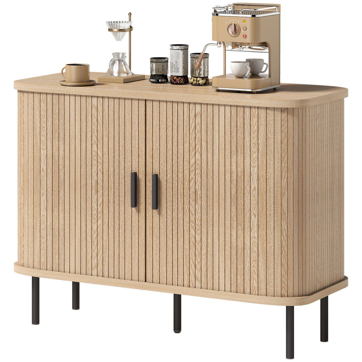 SIDEBOARD DE-11306 2 Schiebetüren Eiche/Schwarz - Eichefarben, Holzwerkstoff (100/75/40cm) - ComfortXL