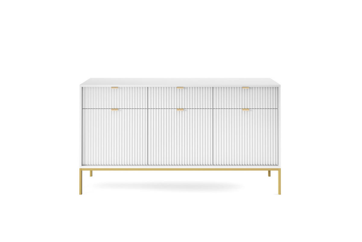 KOMMODE NOVA - KSZ154, Geriffelte Fronten, goldene Griffe 154x39x83 cm Weiß - Goldfarben/Weiß, Holzwerkstoff/Kunststoff (154/83/39cm) - DomoHome