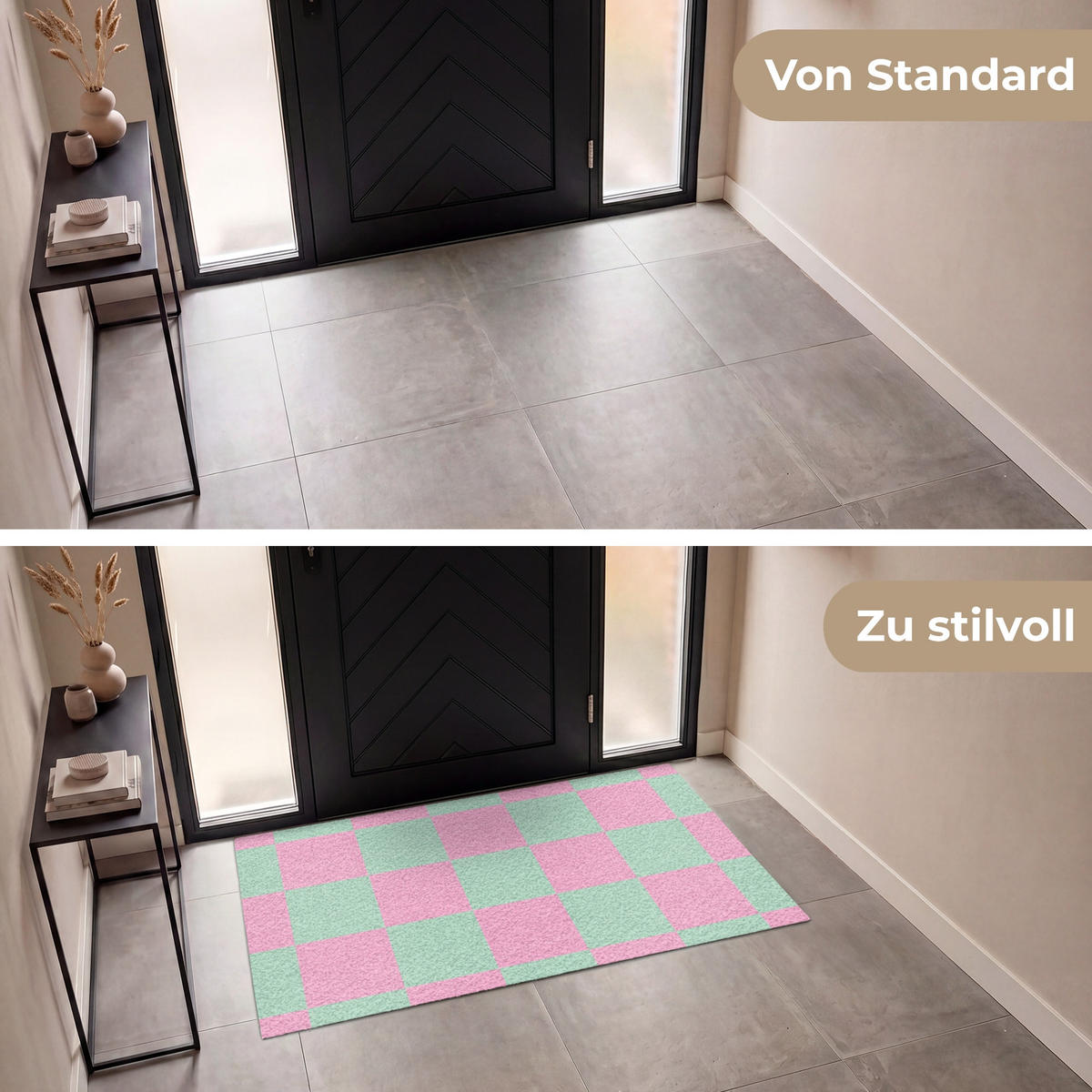 FUSSMATTE Schachbrettmuster - Grün - Rosa - Würfel Fußabtreter 150x90 cm - Mintgrün, Kunststoff (150/90cm) - MuchoWow