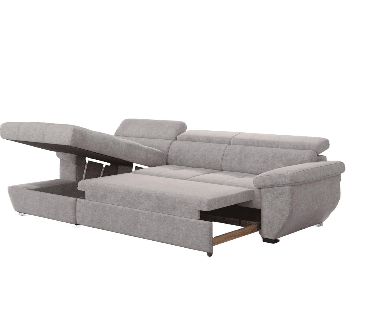 ECKSOFA mit Schlaffunktion und Bettkasten, verstellbare Kopflehnen - Schwarz/Grau, Kunststoff/Textil (267/170cm) - Cotta