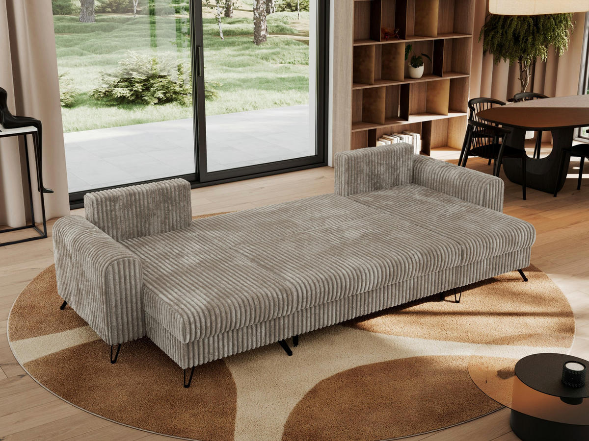 WOHNLANDSCHAFT AXEL U Cord Hellbraun - Schwarz/Braun, Textil/Metall (312/90/140cm) - MKS