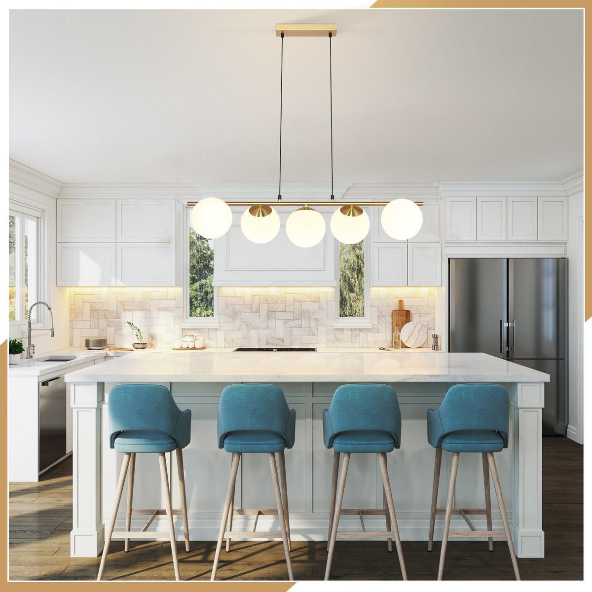 HÄNGELEUCHTE Lorenz 5-flammig 90/20/174 cm - Goldfarben, Metall (90/20/174cm) - Nettlife