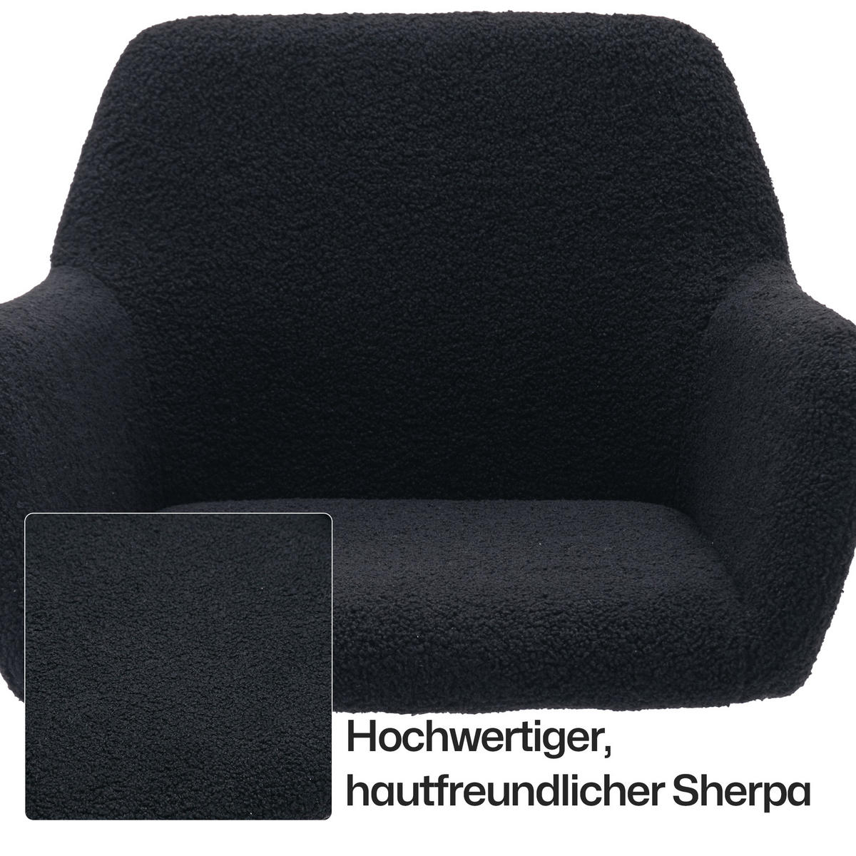 DREHSTUHL DE-41052 mit Kunstfellbezug und Armlehnen Schwarz - Schwarz, Metall (53/55/53cm) - ComfortXL