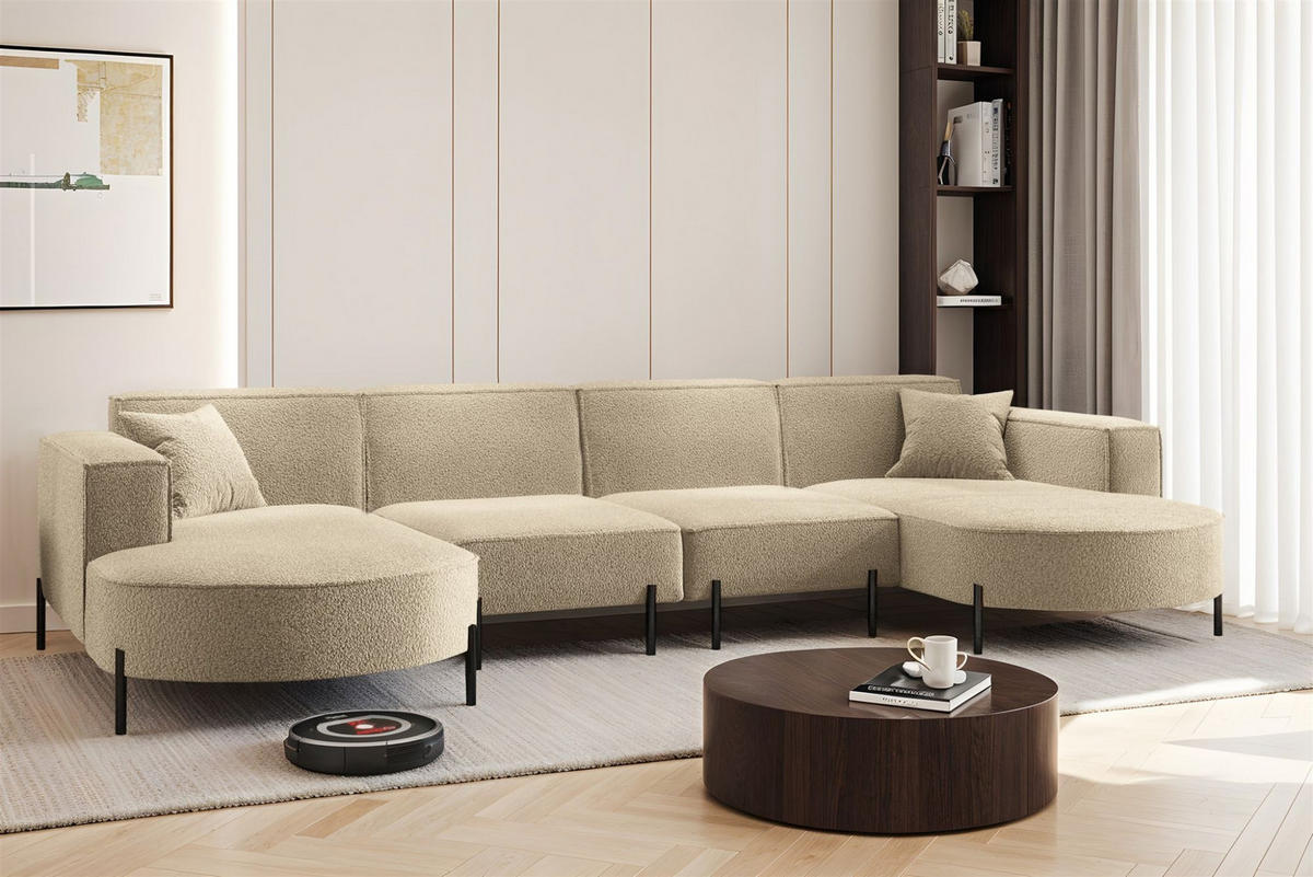 WOHNLANDSCHAFT Valencia Xl - Beige, Holzwerkstoff/Textil (384/80/165cm) - Fun Möbel