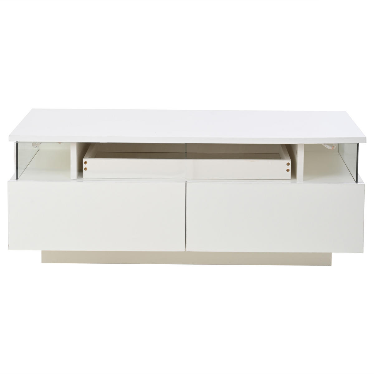 KLUB-STOLIĆ 90/45/35,5 cm, u bijeloj boji, s LED rasvjetom, pladanj i 2 ladice - bijela, staklo/drvni materijal (45/90/35.5cm) - CHICFURN