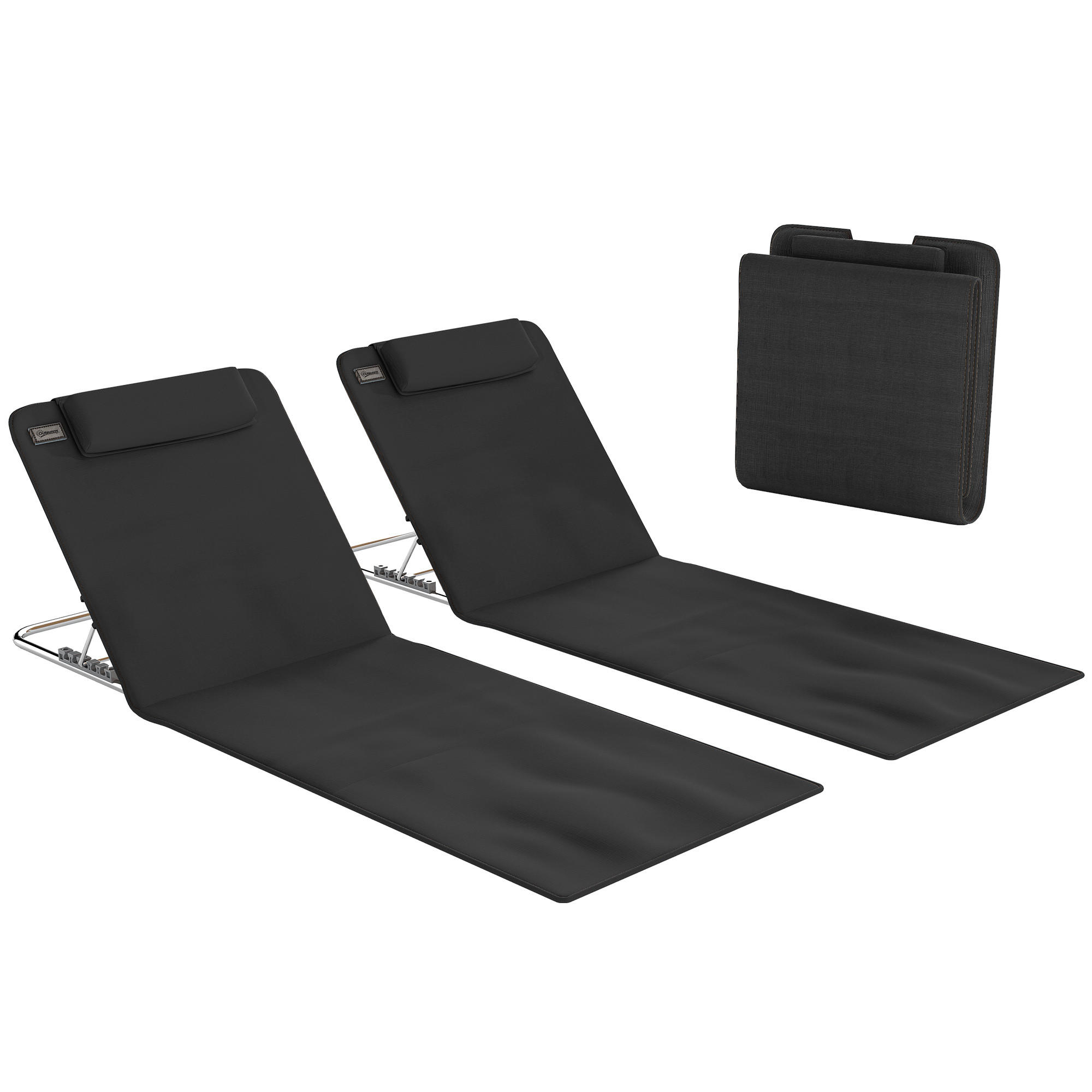 STRANDMATRATZE, 2er-Set, Schwarz, verstellbare Rückenlehne, inklusive Tragetasche - Schwarz, Metall (134/45/48cm) - Vallsero