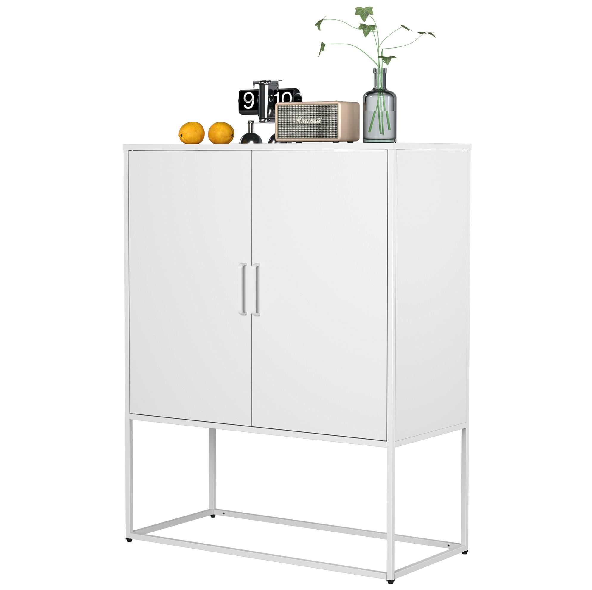 SIDEBOARD aus Stahl 40x85x109 cm Weiß mit Magnettüren, 2 Einlegeböden und Kippsicherung - Weiß, Metall (85/109/40cm) - Modfu