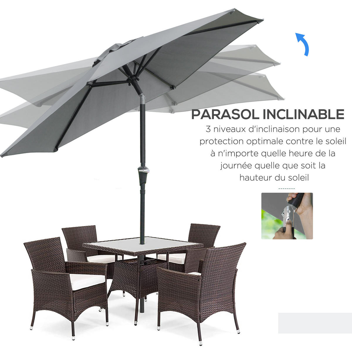 SONNENSCHIRM DE-11369 neigbar, hexagonal, mit Kurbel Grau - Grau, Metall (230/230cm) - ComfortXL