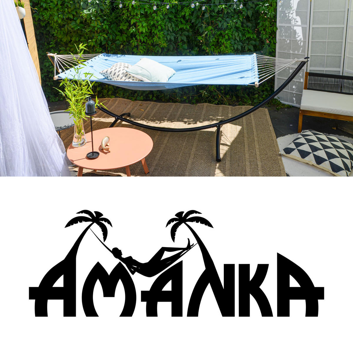 DOPPEL-HÄNGEMATTE mit Gestell bis 120kg, 200/120cm, Blau - Blau, Metall (100/90/300cm) - Amanka