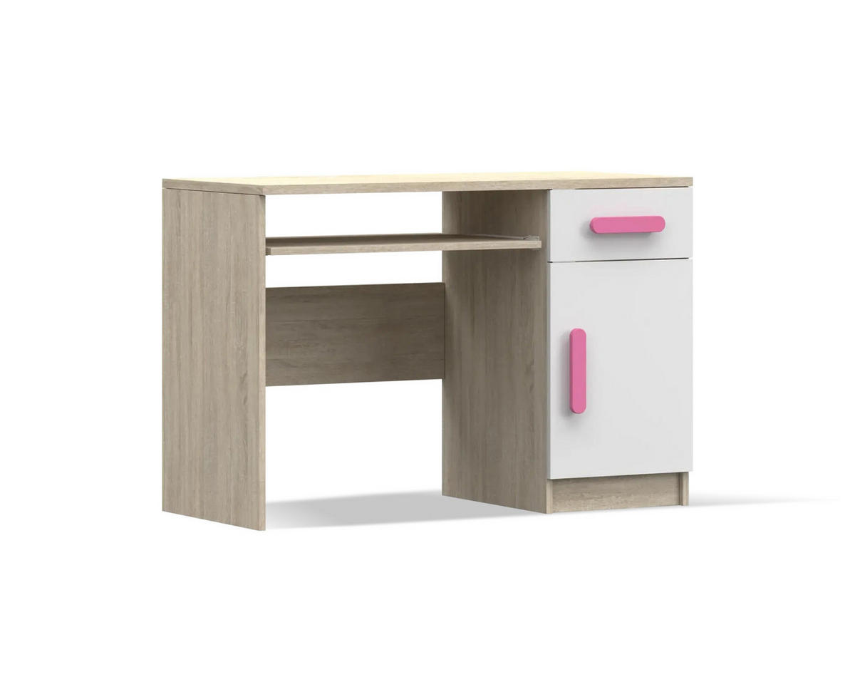KINDERSCHREIBTISCH INGE 08 110/75/50 cm Weiß+Sonoma/Rosa - Weiß/Rosa, Holzwerkstoff (110/75/50cm) - Deine Möbel 24