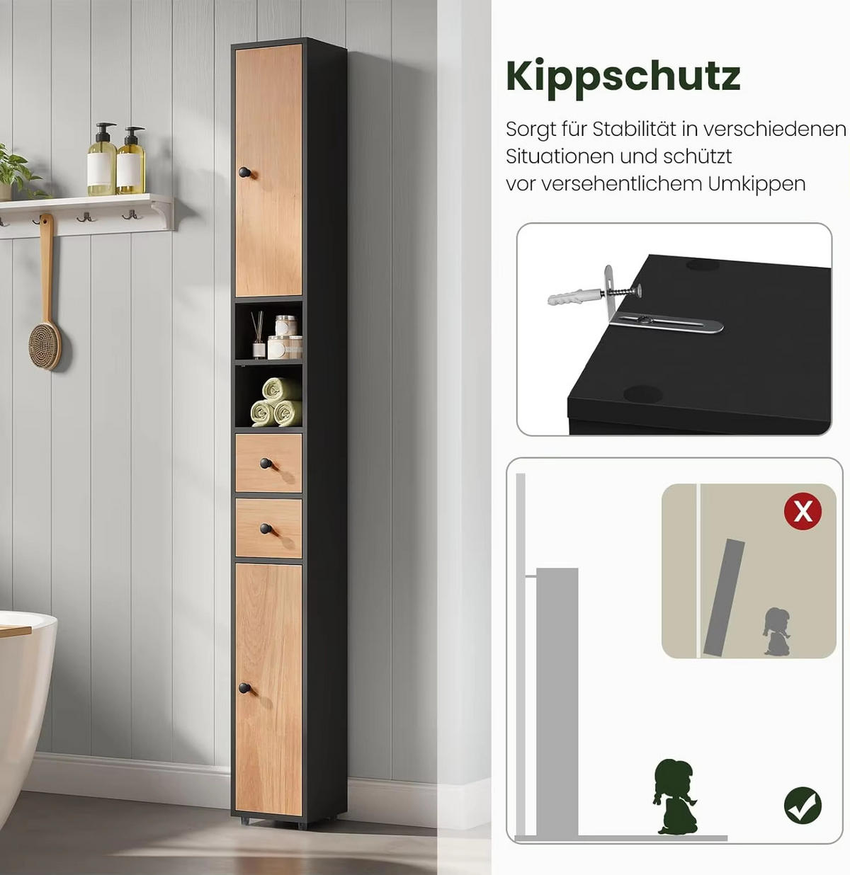 HOCHSCHRANK 20/180/20 cm schmal MDF schwarz Regale - Schwarz, Holz (20/180/20cm) - Coonoor