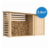 BRENNHOLZLAGER aus Holz mit Geräteraum 3,64 m², Kaminholzregal mit Pultdach, ca. 3,8 m³ Brennholzkapazität, 348 x 146 x 199 cm (B x T x H) - Naturfarben, Holz (348/199/146cm) - Timbela