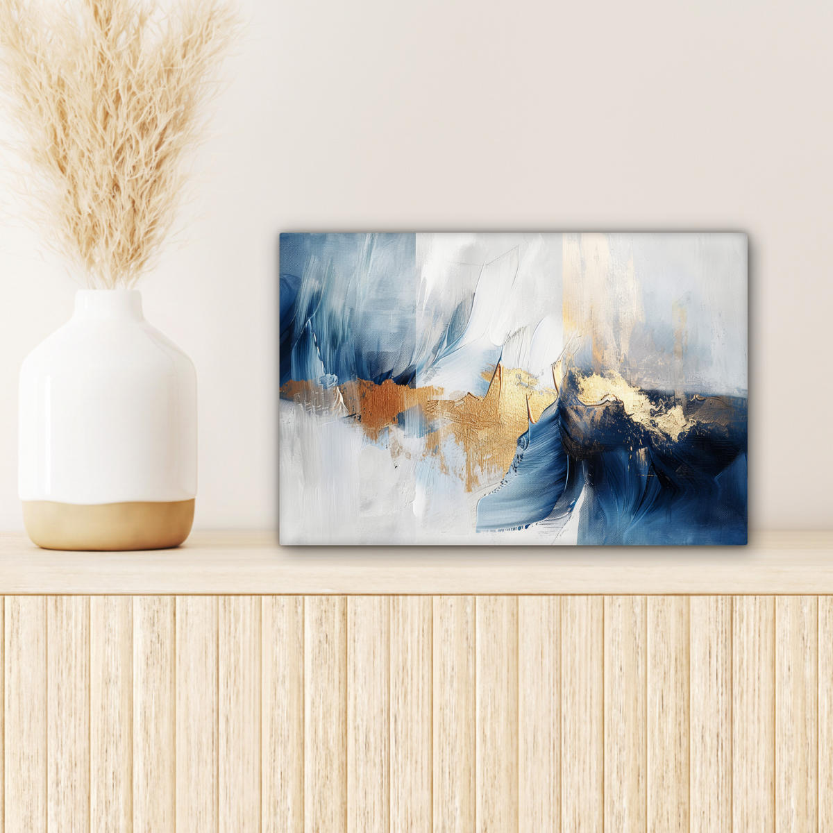 LEINWANDBILD Gold - Blau - Aquarell - Kunst - Modern Deko Schlafzimmer 30x20 cm - Hellblau, Textil (30/20cm) - MuchoWow