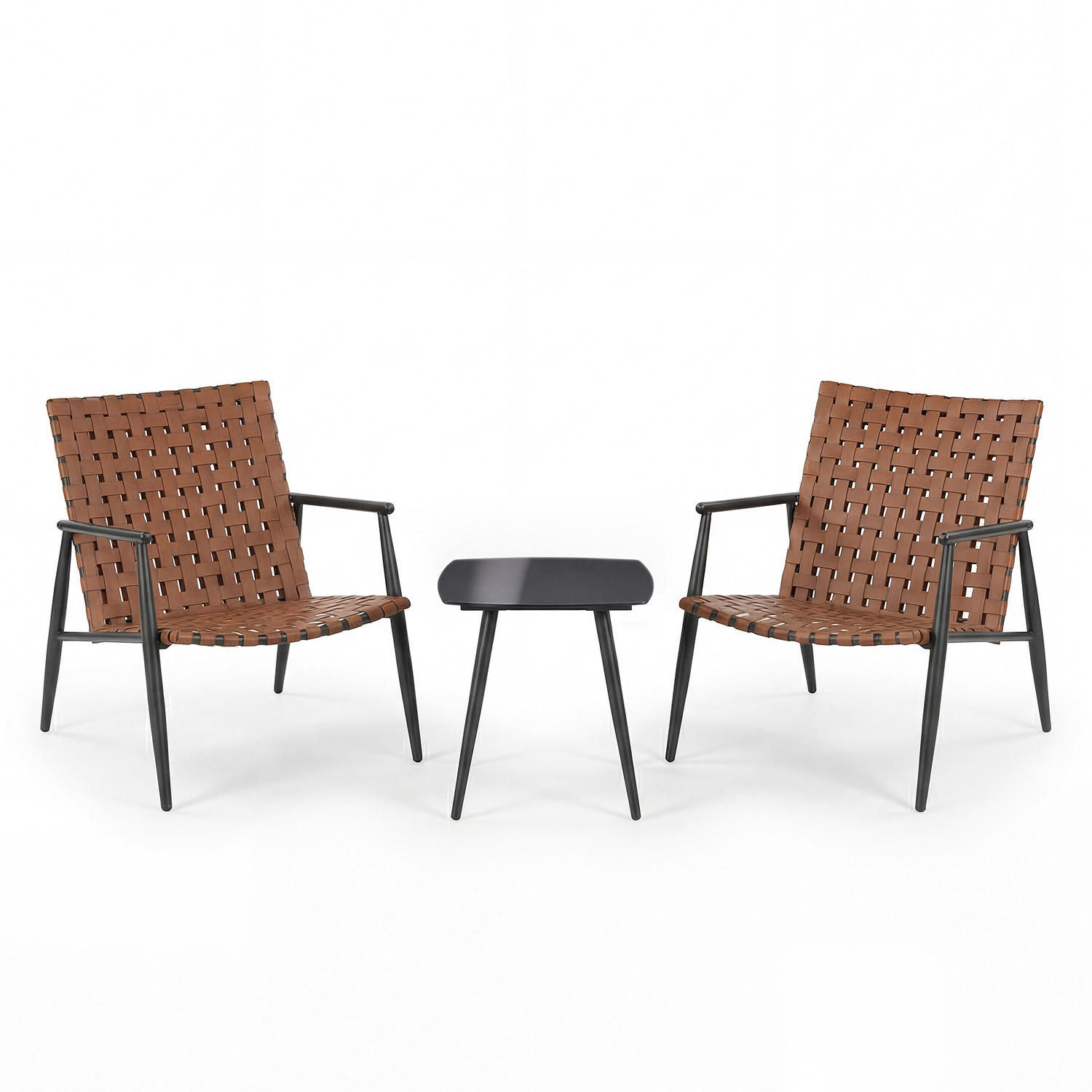 BALKONSET - 3-teilig - Stahl / Polyrattan - Braun - Braun, Glas/Kunststoff - home24