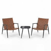BALKONSET - 3-teilig - Stahl / Polyrattan - Braun - Braun, Glas/Kunststoff - home24