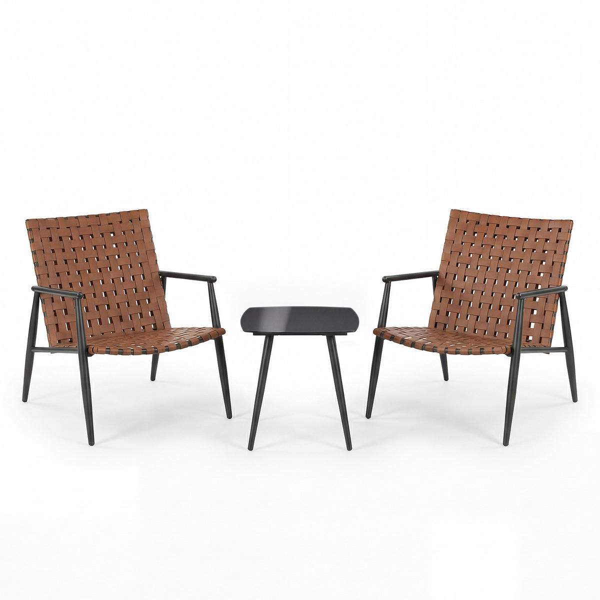 BALKONSET - 3-teilig - Stahl / Polyrattan - Braun - Braun, Glas/Kunststoff - home24