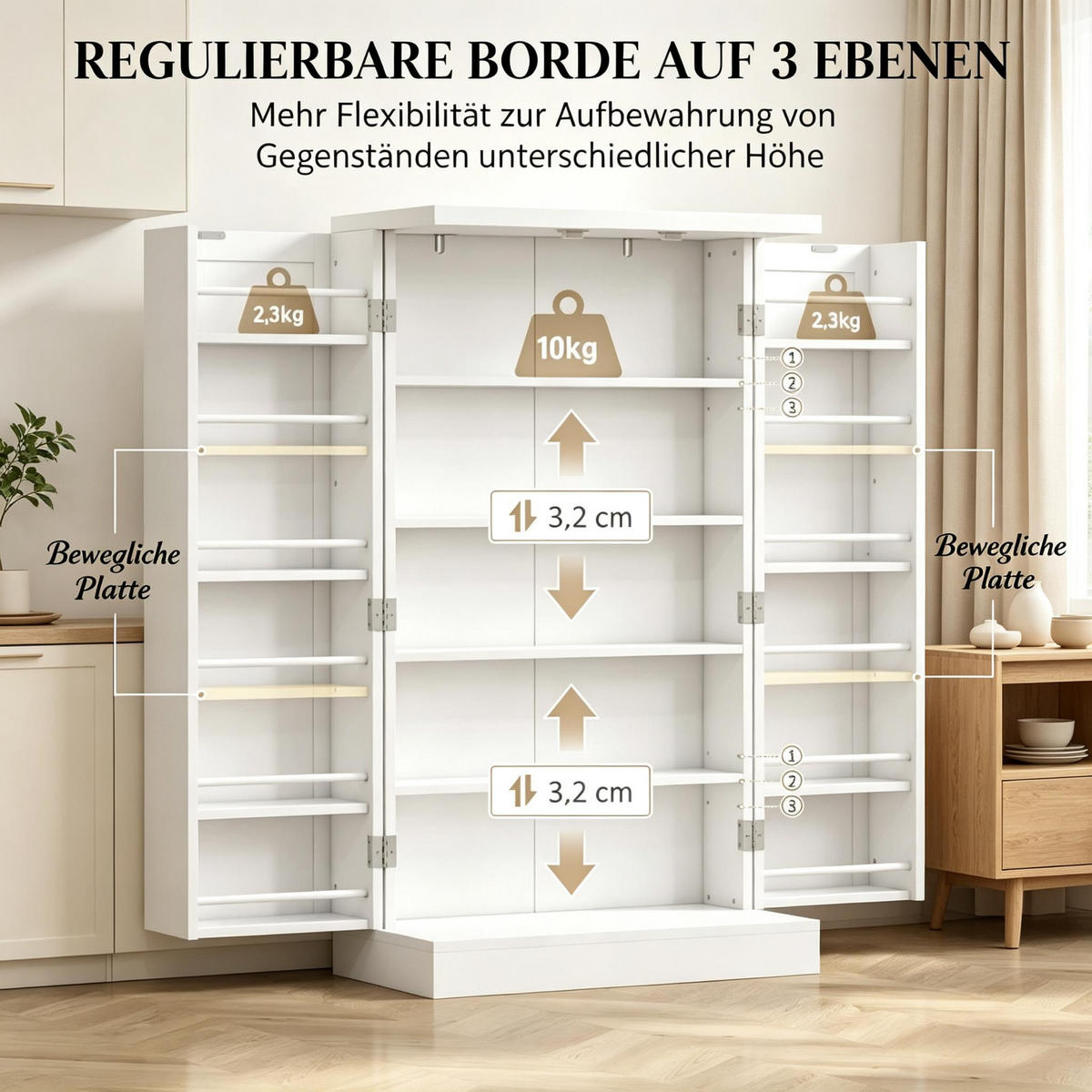 HIGHBOARD DE-38818 60/30/104 cm 5 Hauptfächer und Türregale Weiß - Weiß, Holzwerkstoff (60/104/30cm) - ComfortXL