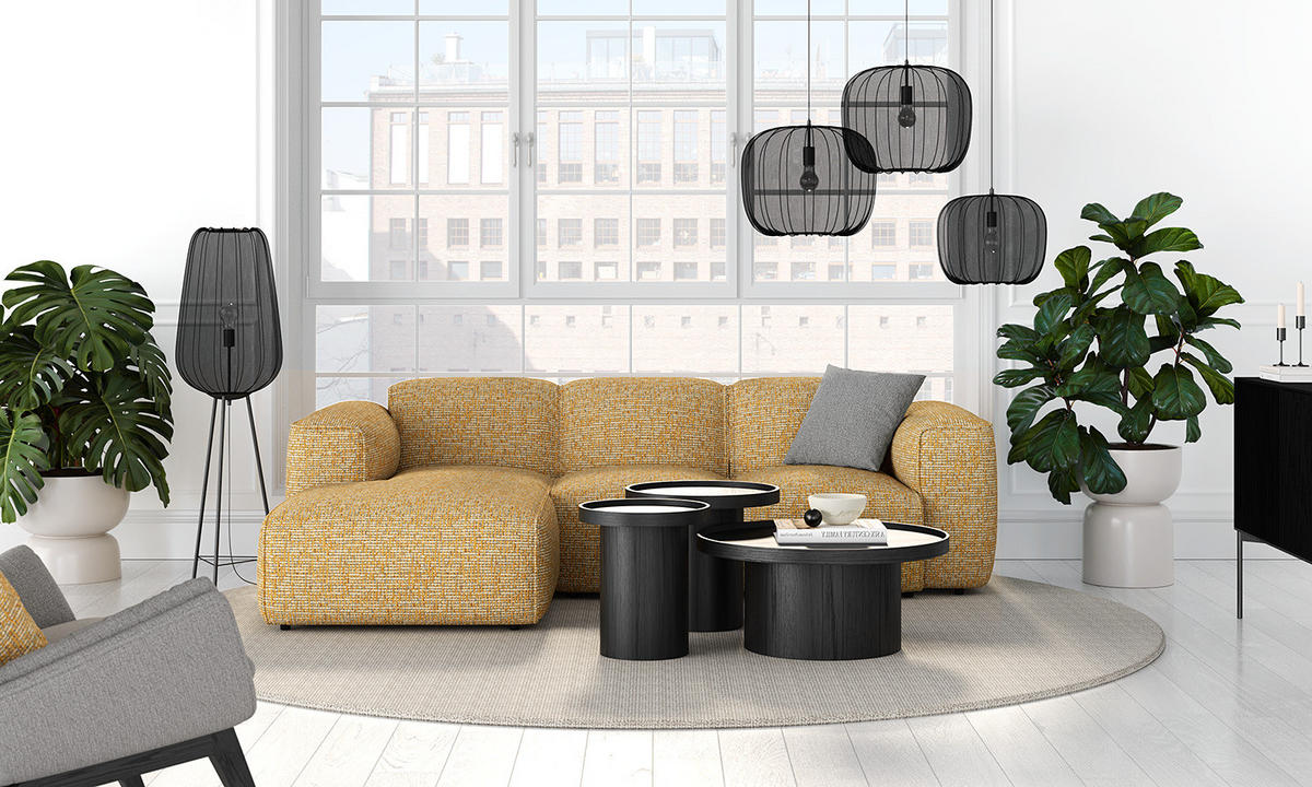 3-SITZER ECKSOFA mit Longchair - Schwarz/Honig, Kunststoff/Textil (251/173cm) - home24