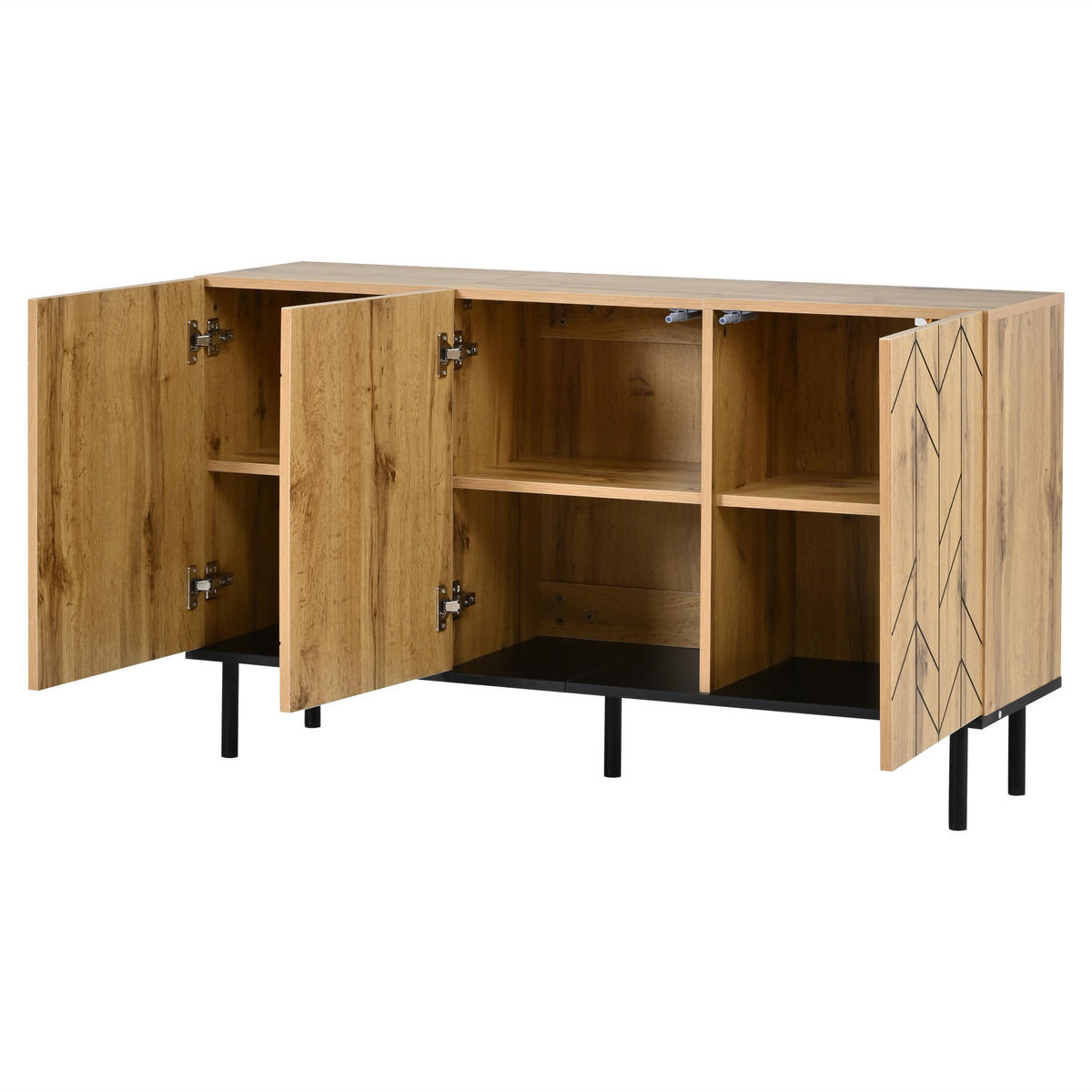 SIDEBOARD 120cm 3 Türen Wellenmuster Naturholz Metallbeine - Naturfarben, Holzwerkstoff (120/70/35cm) - FLIEKS