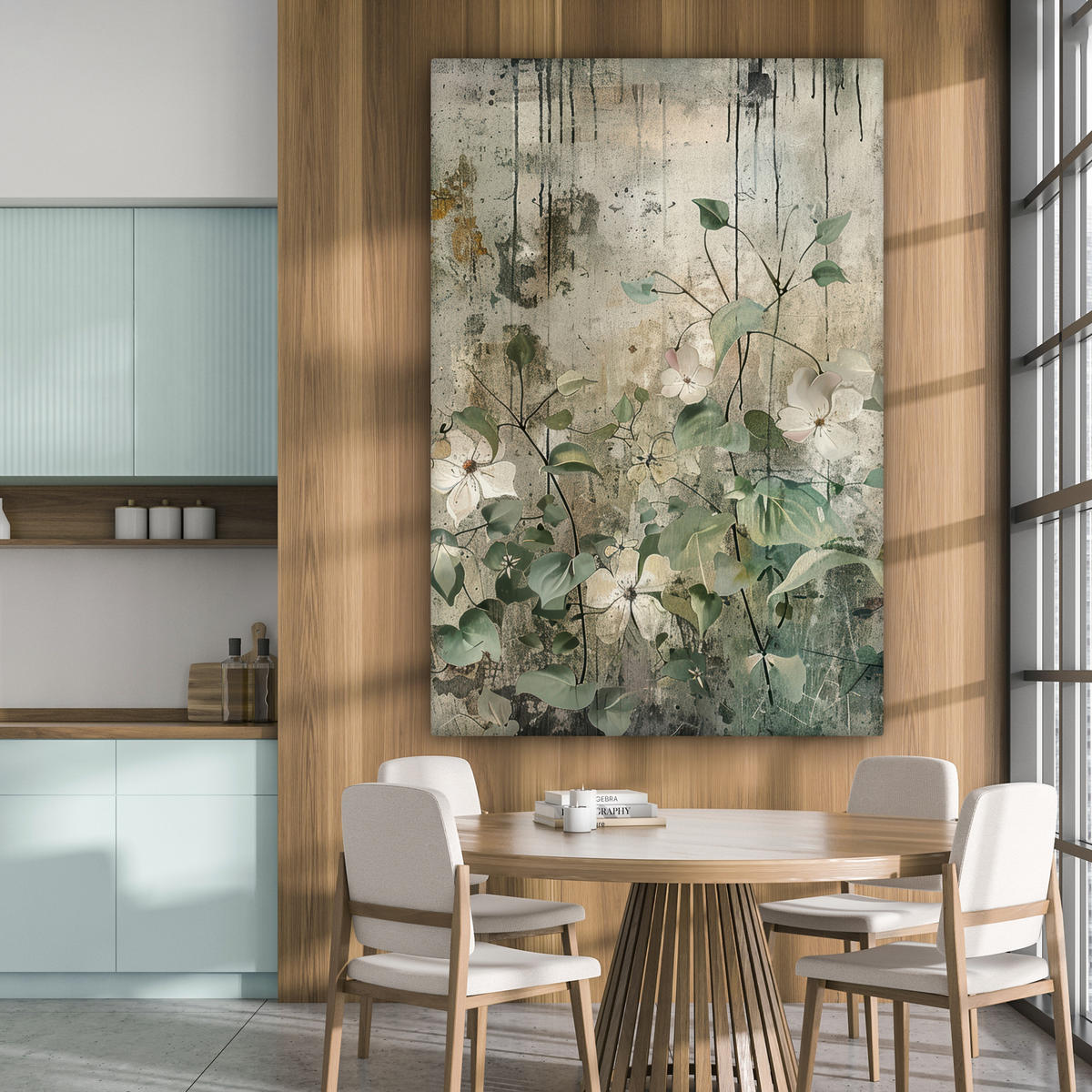 LEINWANDBILD Blumen - Blätter - Abstrakt - Modern Deko Groß 90x140 cm - Grau, Textil (90/140cm) - MuchoWow