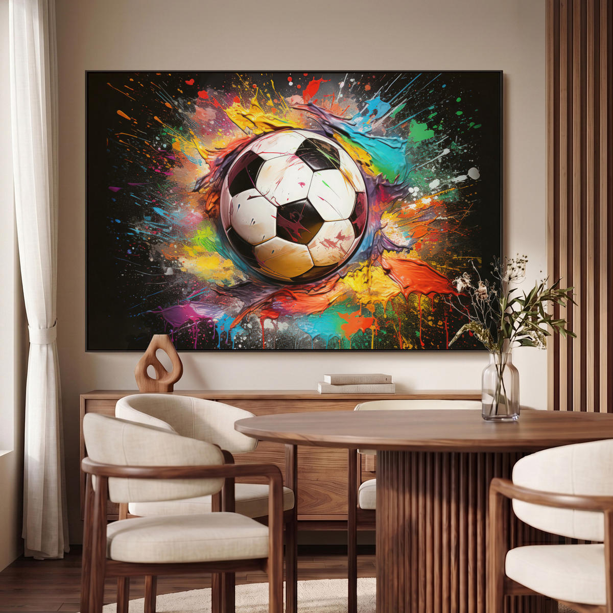 LEINWAND Bilder mit Rahmen - Fußball - Farbe - Farben - Schwarz - Weiß - 150x100 - Weiß, Textil (150/100cm) - MuchoWow