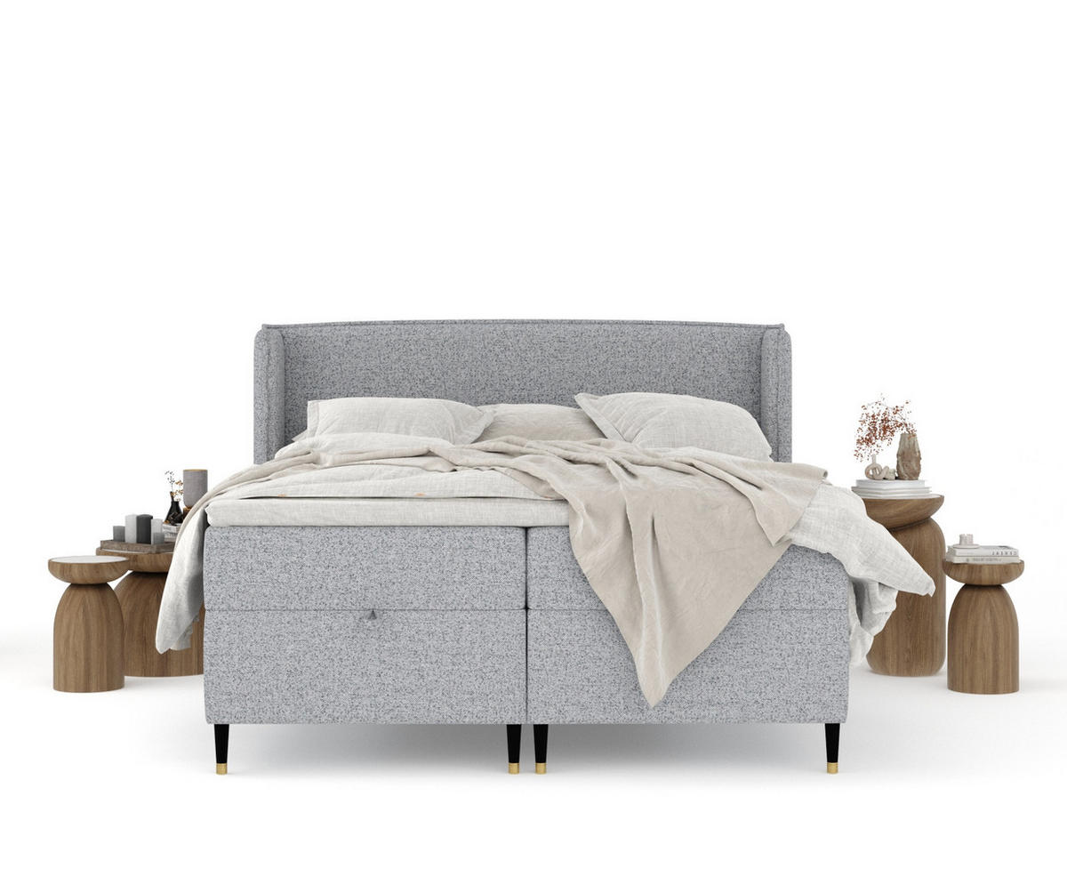 BOXBETT Monpelli Grau 180/200 cm mit Matratze und Topper - Schwarz/Grau, Holz/Holzwerkstoff (180/200cm) - Maison de Reve