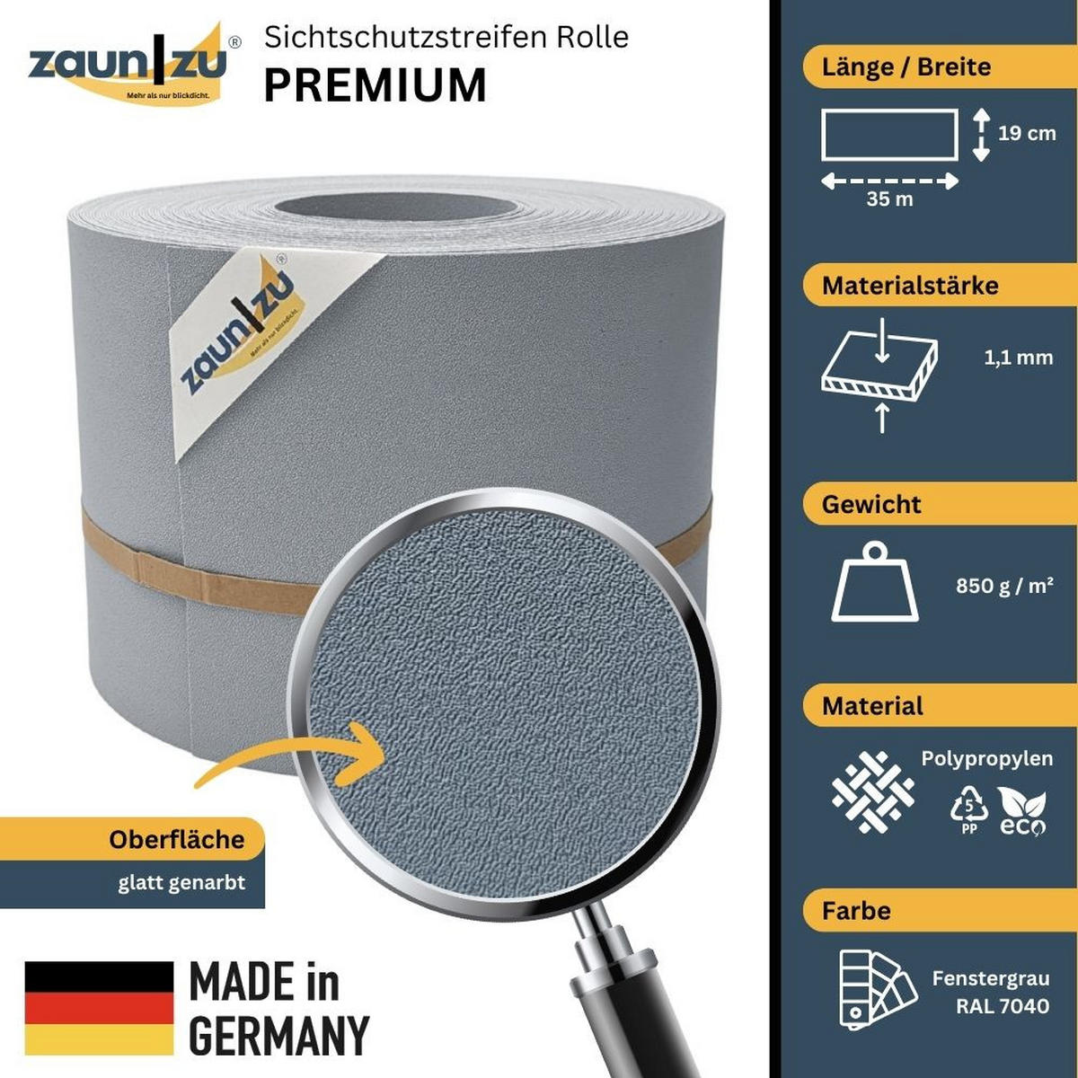 SICHTSCHUTZSTREIFEN PP für Doppelstabmatten Zaunblende Fenstergrau, 35m - Hellgrau, Kunststoff (3500/19cm) - ZAUN|ZU