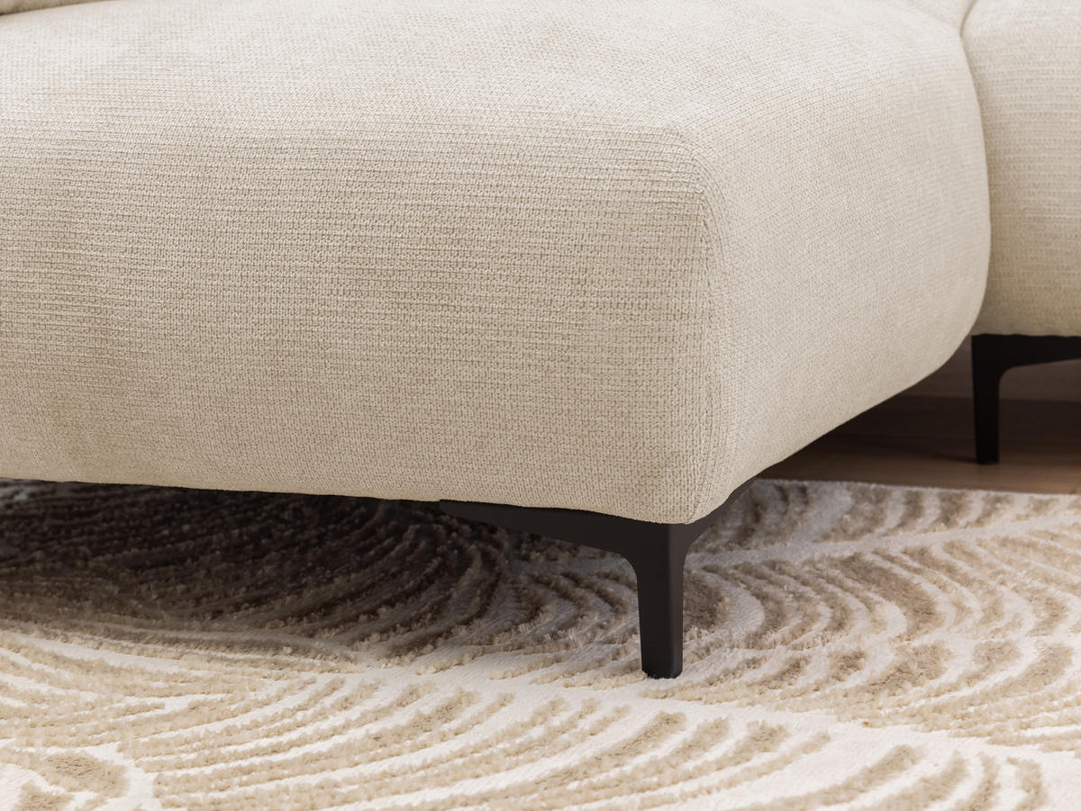 ECKSOFA Cardea in Bubble-Optik aus weichem Hellbeige Strukturstoff mit hohem Sitzkomfort - Ottomane links - Beige/Schwarz, Holz/Textil (170/230cm) - S-Style Möbel