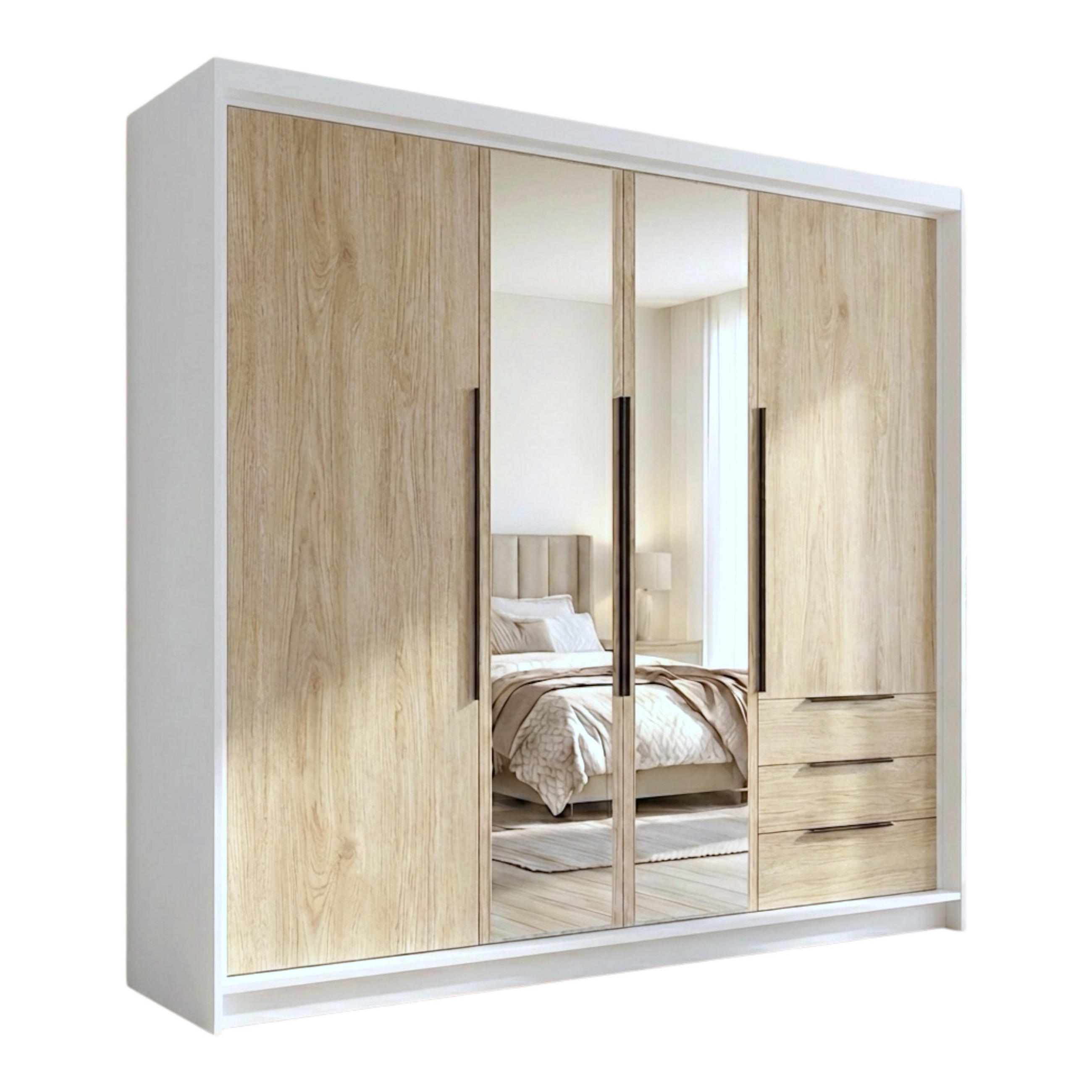 A&J MöbelLand Drehtürenschrank Weiß, Braun, Braun 200x215x59.5 cm