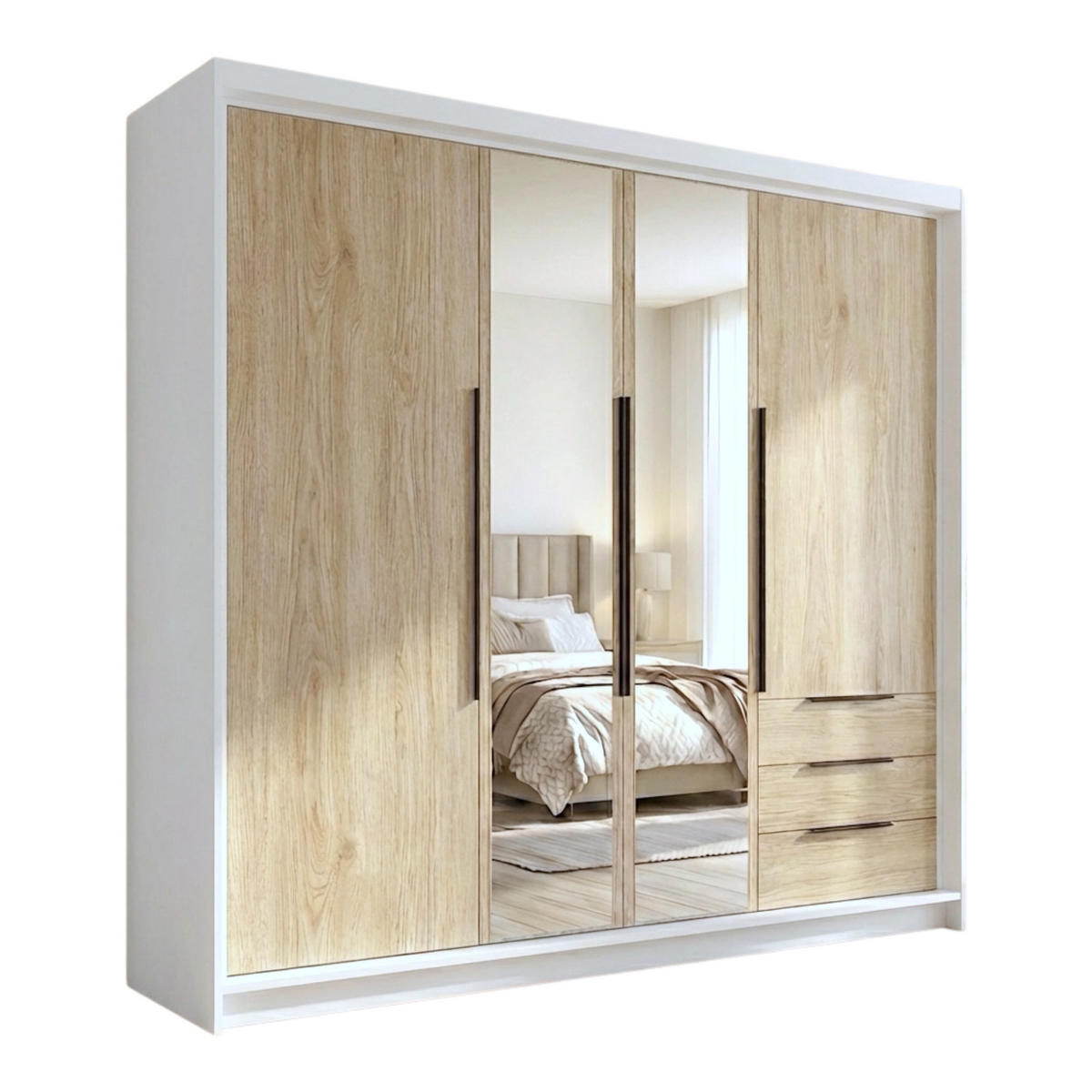 DREHTÜRENSCHRANK VIVO 200 cm Farbe: Weiß | Sonoma | Sonoma - Weiß/Braun, Holzwerkstoff/Metall (200/215/59.5cm) - A&J MöbelLand