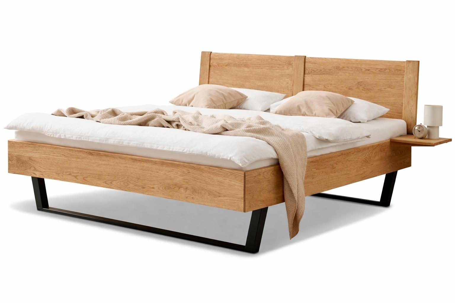 MASSIVHOLZBETT Premium 605 - wildeiche-natur-geölt - Hellbraun, Holz (160/220cm) - BED BOX