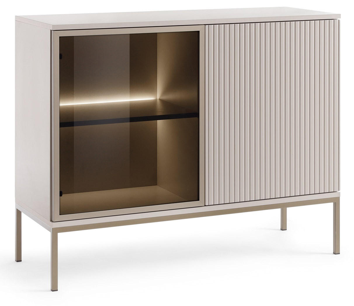 KOMMODE 100 cm Haller mit Lamellen, LED-Beleuchtung, Kaschmir - Beige, Holz (104/83/39cm) - Emporius