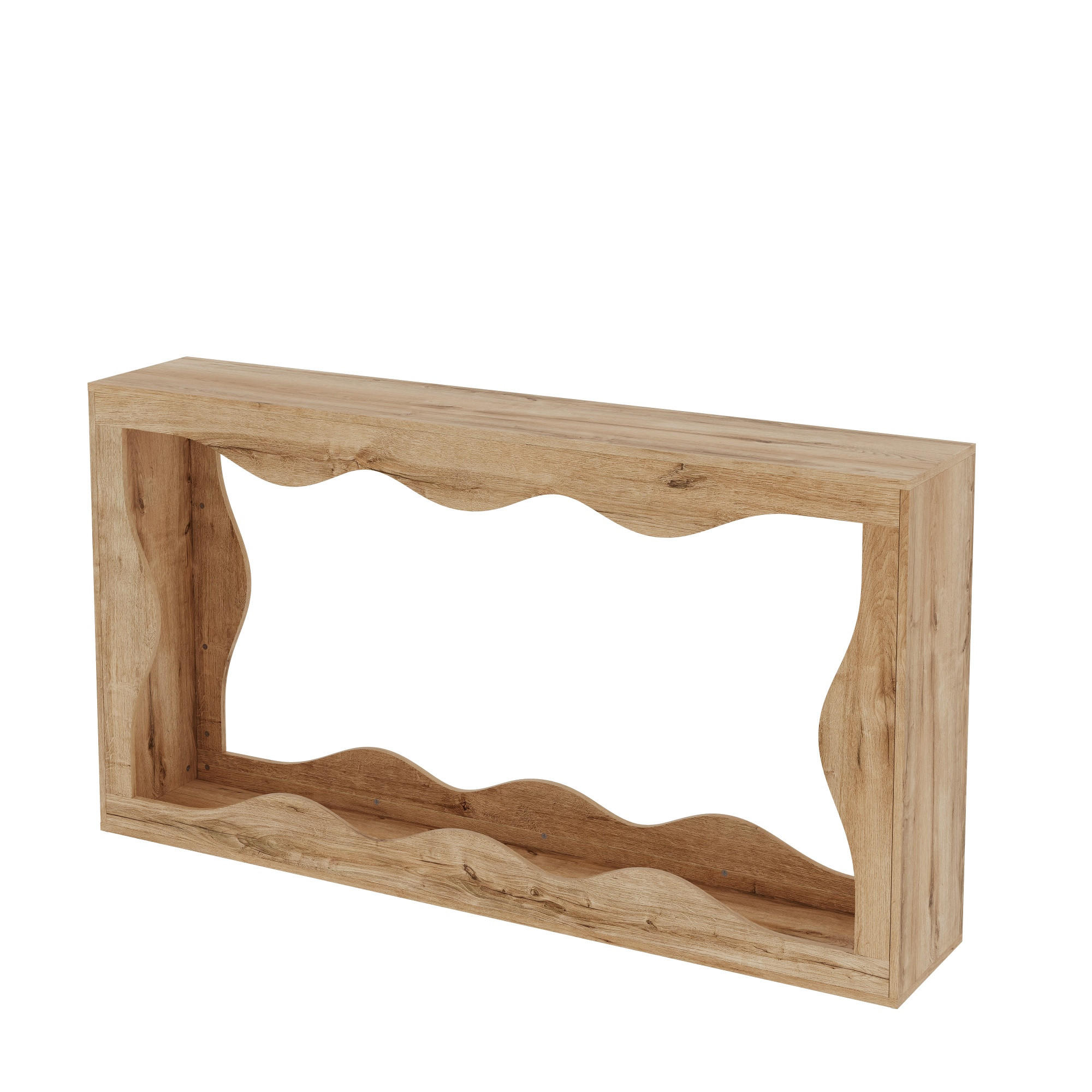 KONSOLENTISCH DE-37068 mit Wellenrand und 2-stöckigem Regal Natur - Naturfarben, Holzwerkstoff (160.5/30/86.5cm) - ComfortXL