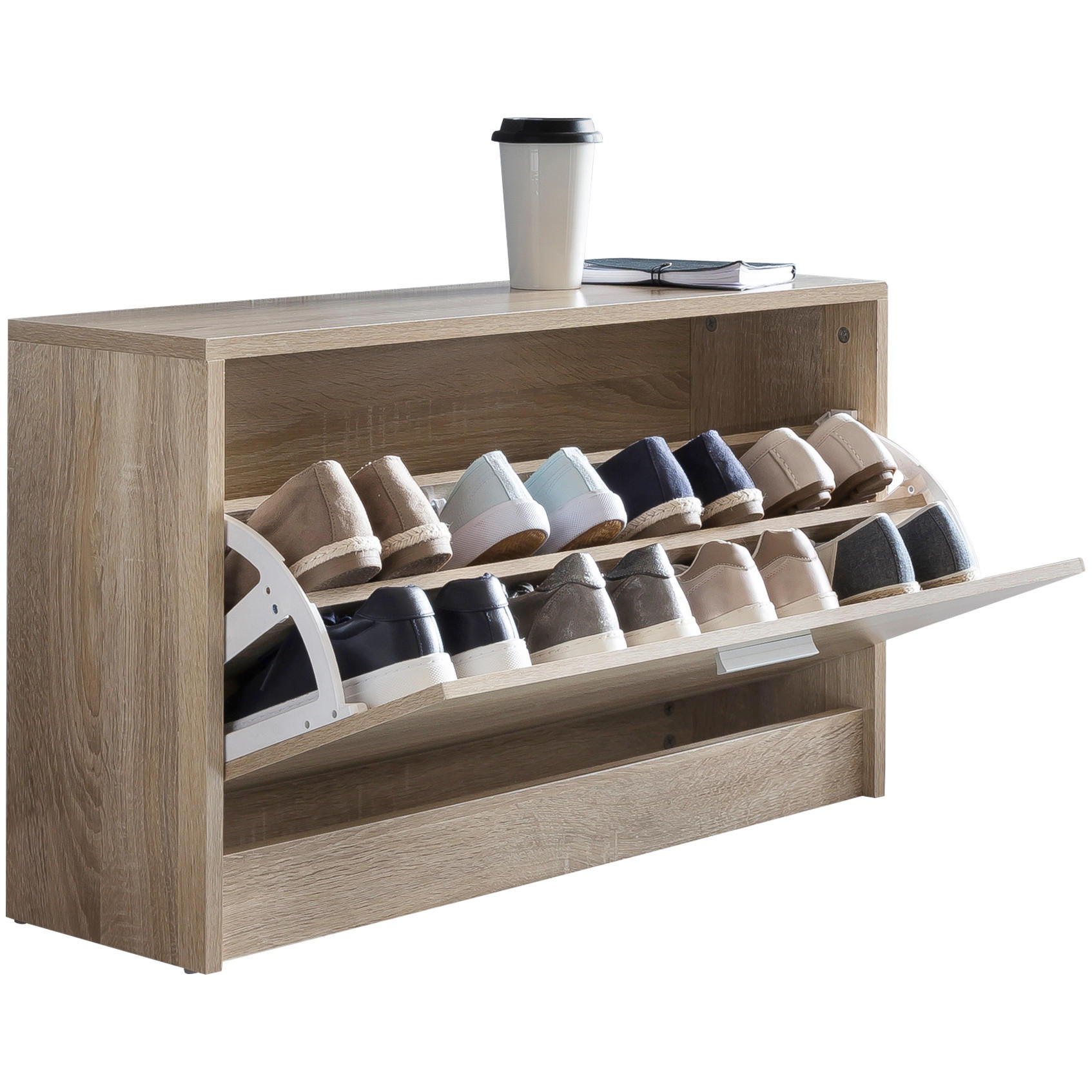 SCHUHKIPPER aus Holz in Beige mit Ablage und 1 Fach, 80x24x47 cm - Beige/Braun, Holz (80/47/24cm) - KADIMA DESIGN