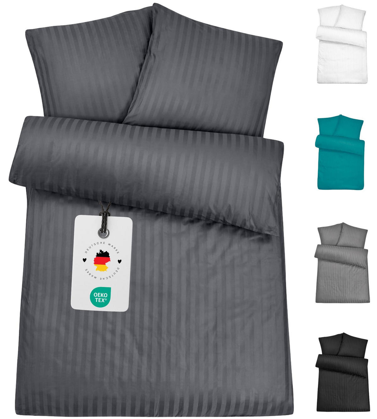 MIKROFASER-DAMAST-BETTWÄSCHE 135x200 cm Anthrazit - Anthrazit, Textil (135/200cm) - Carpe Sonno