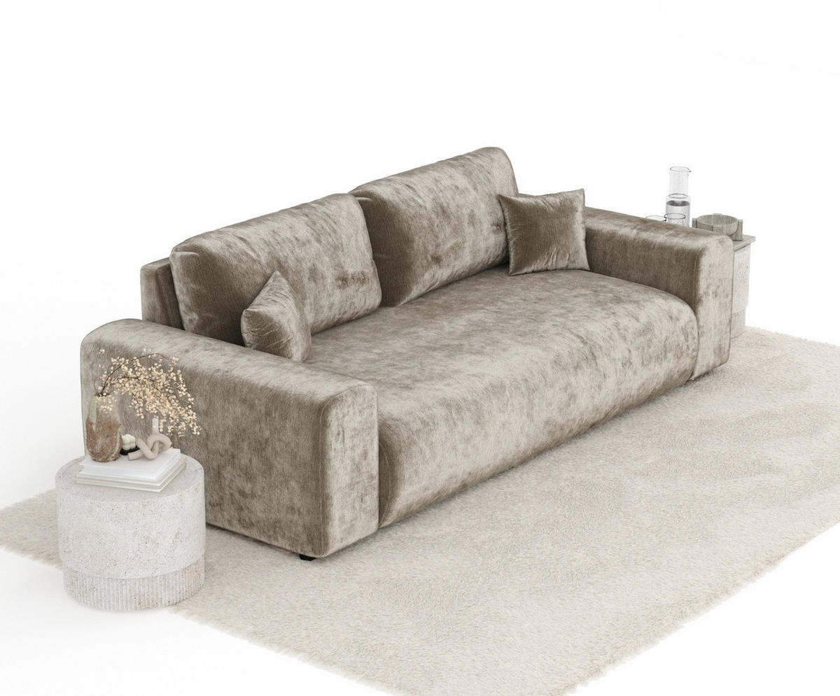 3-SITZER-SOFA Zanzibar Beige Chenille - Beige/Schwarz, Holz/Holzwerkstoff (213/79/108cm) - Maison de Reve