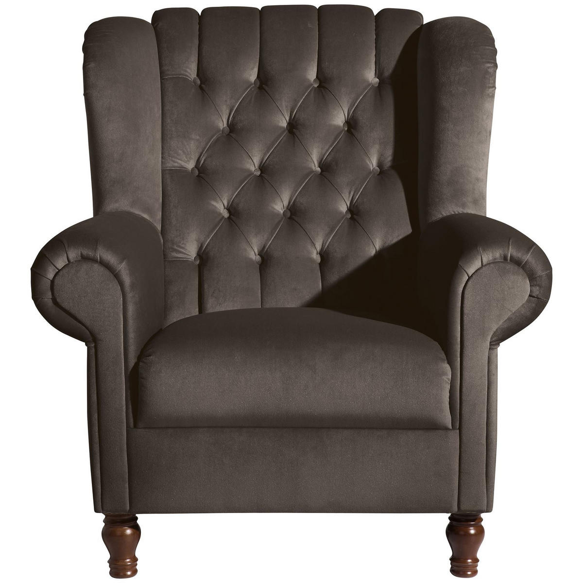 OHRENBACKENSESSEL Katreen Bezug Samtvelours Buche nussbaum dunkel / braun - Braun, Kunststoff (91/101/90cm) - 58aufmkessel