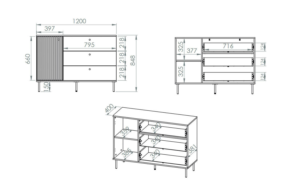 SIDEBOARD Sophie kaschmir matt 120 / 40 / 85cm - Kaschmir/Beige, Holz/Holzwerkstoff (120/85/40cm) - Feldmann-Wohnen