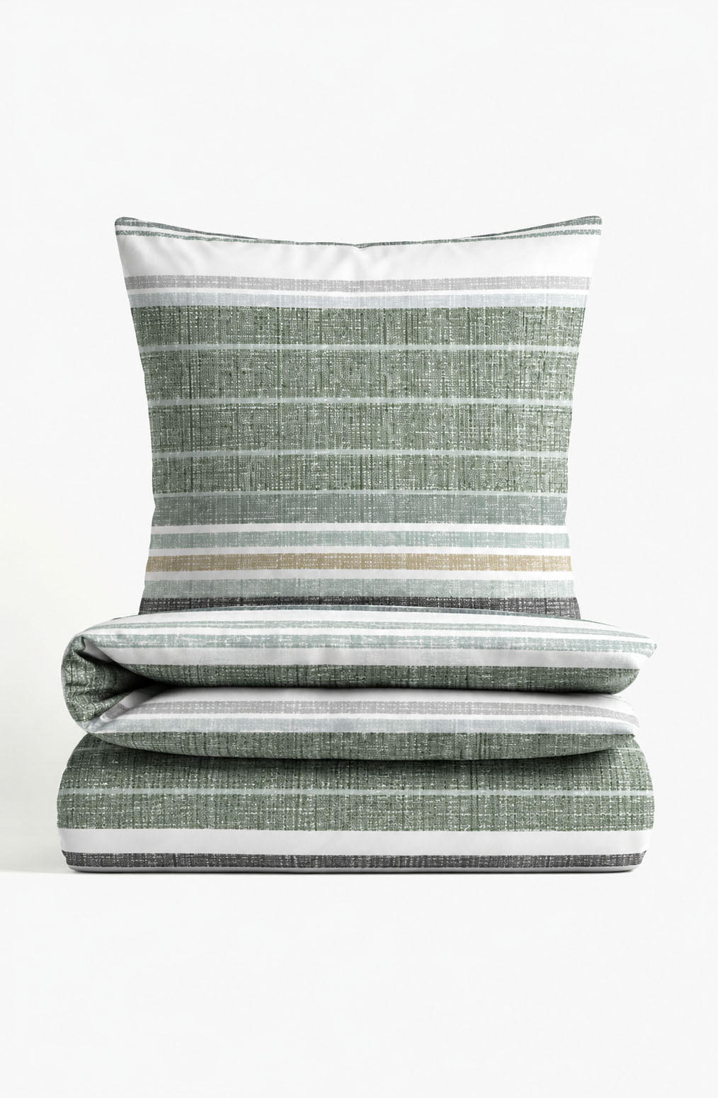 BETTWÄSCHE-GARNITUR Premium Satin Querstreifen salbei, 135x200 cm + 80x80 cm - Salbeigrün, Textil (135/200cm) - biberna