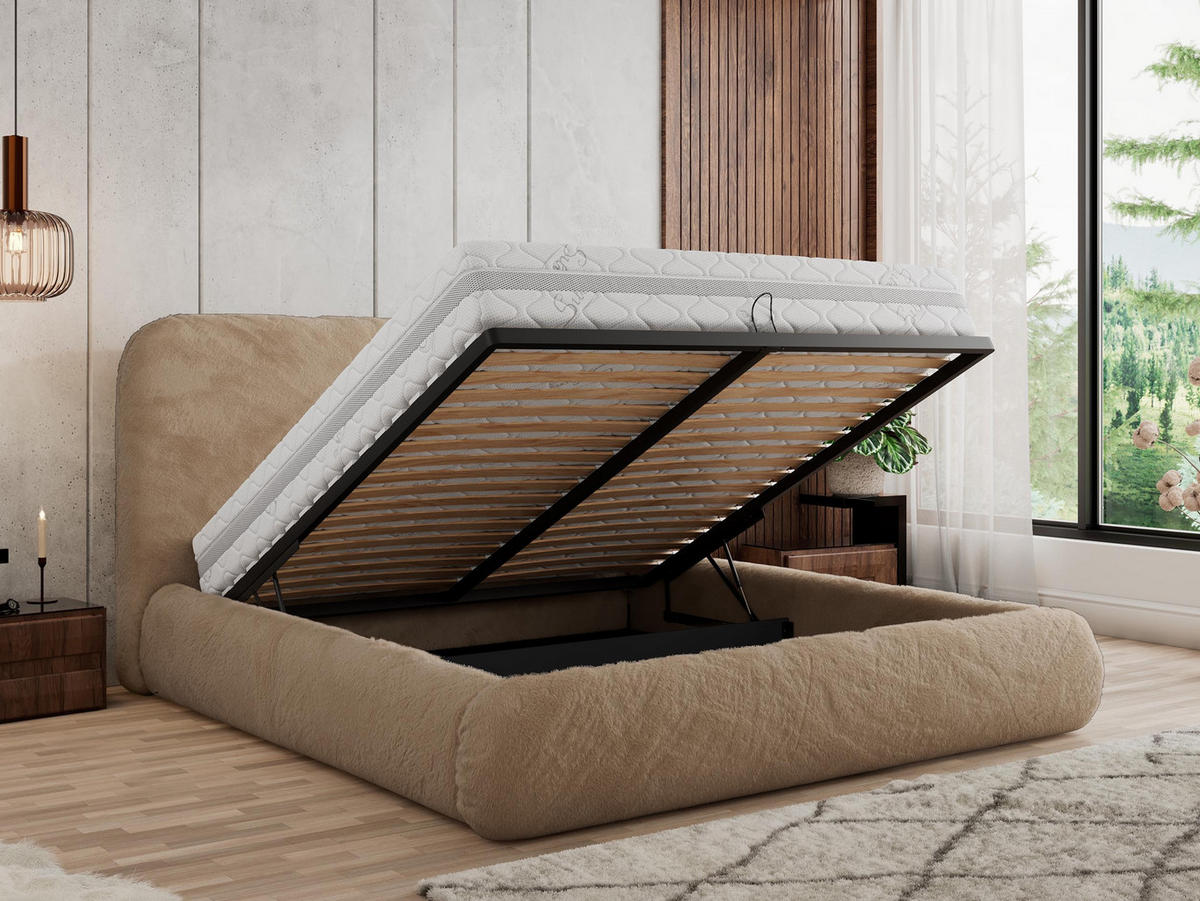 POLSTERBETT BENEA CLASSIC 180/200 - Beige Plüsch - ohne Matratze - Beige, Textil (180/200cm) - MKS