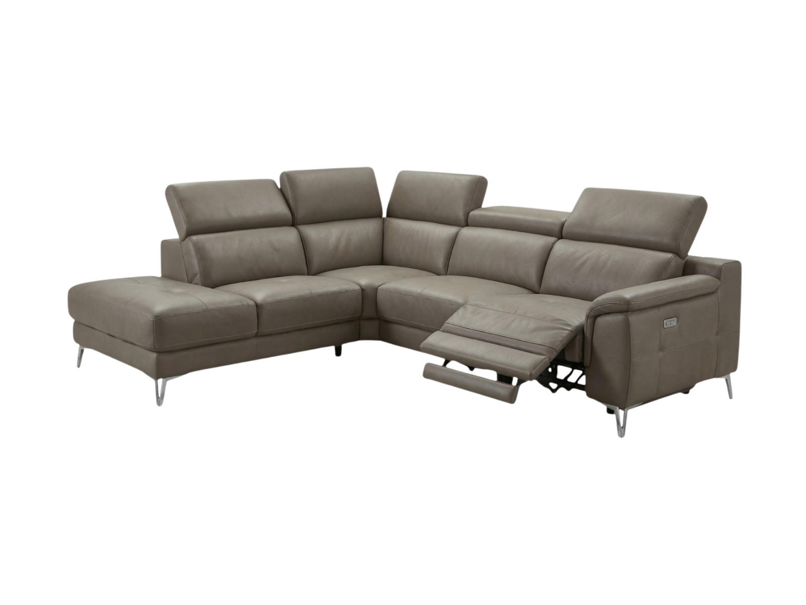 ECKSOFA Jardin Echtleder mit 1 x Relaxfunktion Greige - Greige, Leder/Metall (230/266cm)