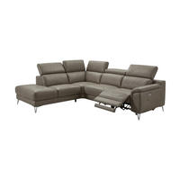 ECKSOFA Jardin Echtleder mit 1 x Relaxfunktion Greige - Greige, Leder/Metall (230/266cm)