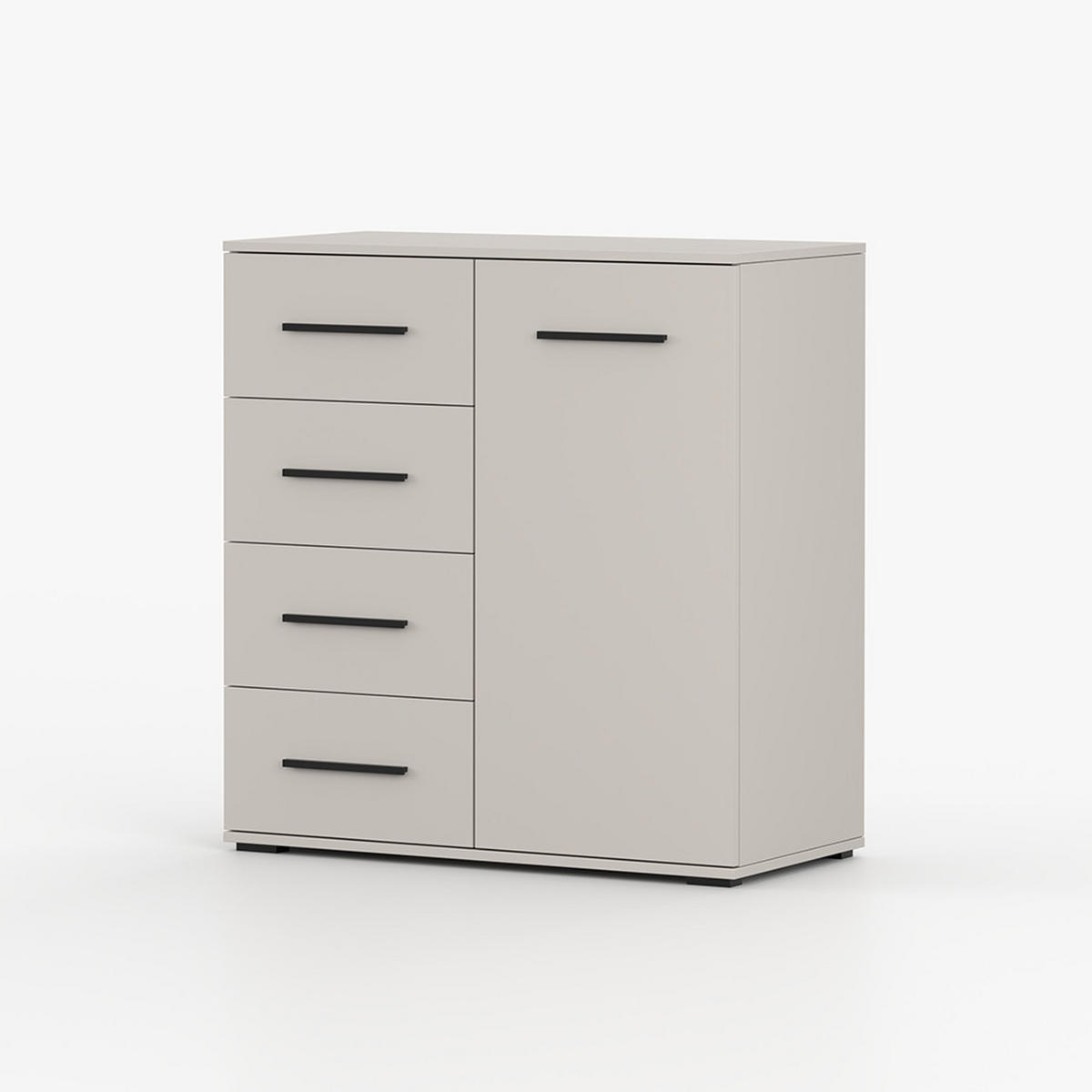 KOMMODE FRIDA MINI 01 KK 90 cm Kaschmir/Kaschmir, vier Schubladen, eine Drehtür, schwarze Griffe - Kaschmir/Schwarz, Holzwerkstoff/Kunststoff (90/96/45cm) - imoebel24