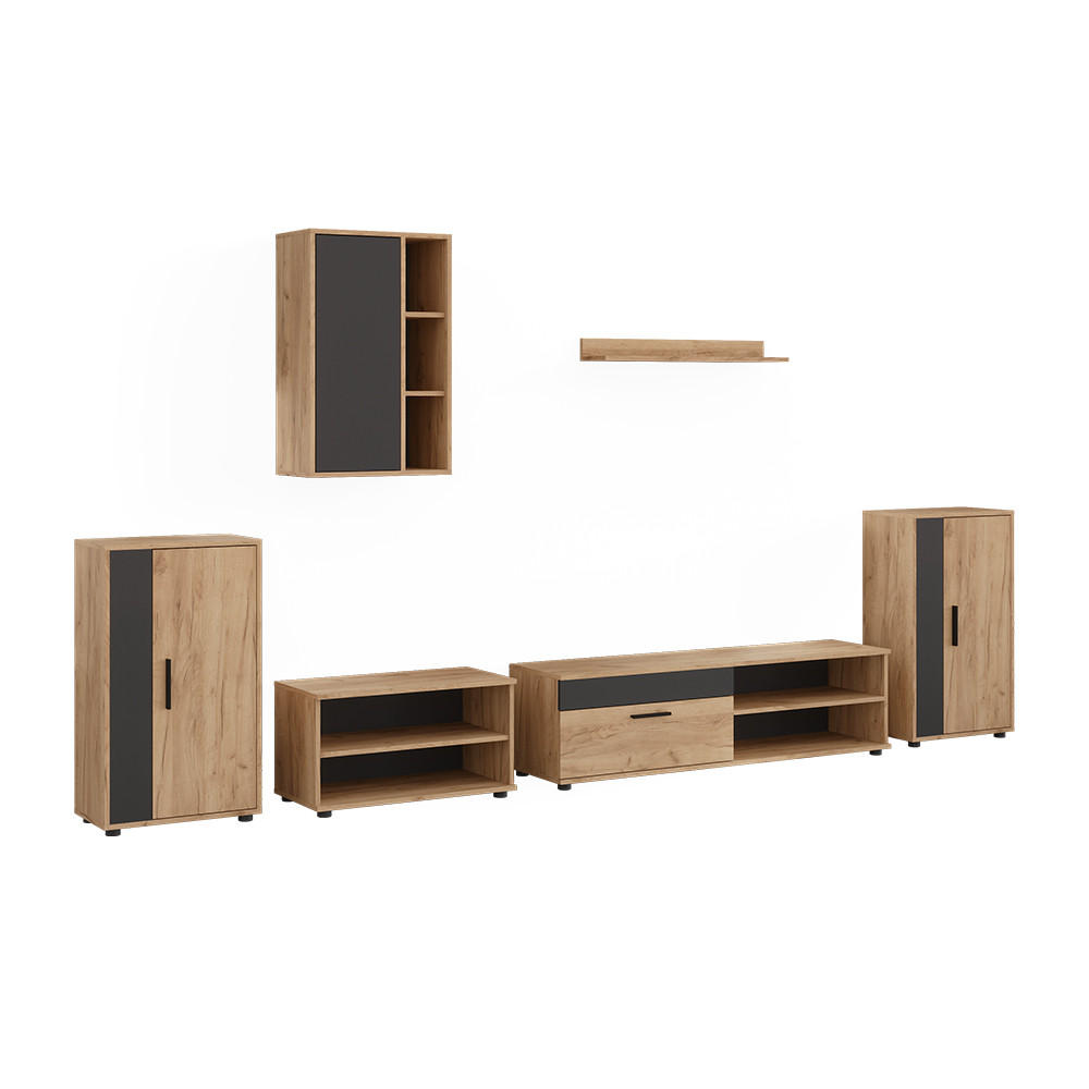 UNITATE DE PERETE Berno, Stejar auriu/antracit, Set de 6 piese - stejar miere/antracit, compozit lemnos (50.1/78.4/28.3cm) - Vicco