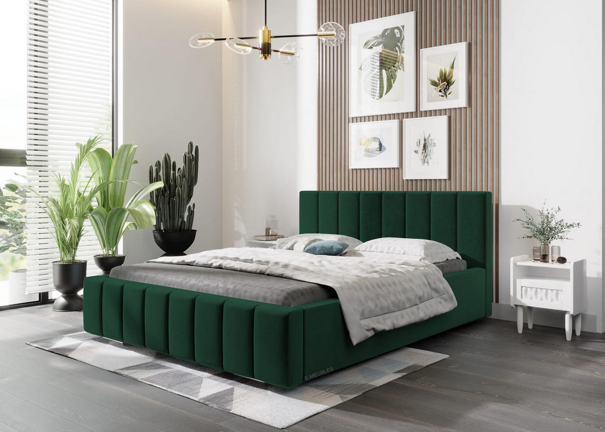 POLSTERBETT Bett 01 - 140x200 - Bottle Green - Dunkelgrün, Holz/Textil (140/200cm) - Möblo