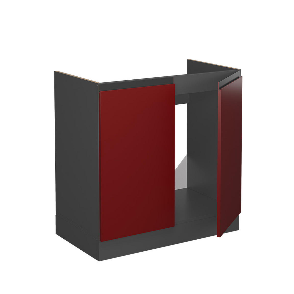 SPÜLENUNTERSCHRANK R-Line Rot 80 cm AP Marmor - Anthrazit/Rot, Holzwerkstoff (80/81.6/60cm) - Vicco